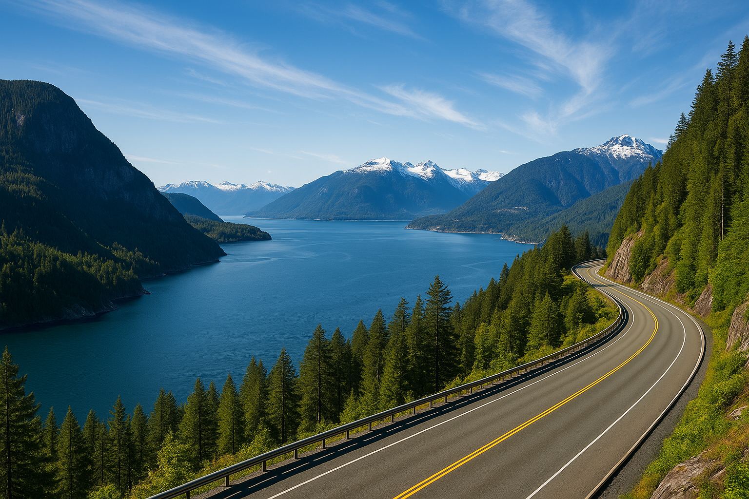 sea to sky highway from vancouver to whistler in canada - crossing through squamish british columbia